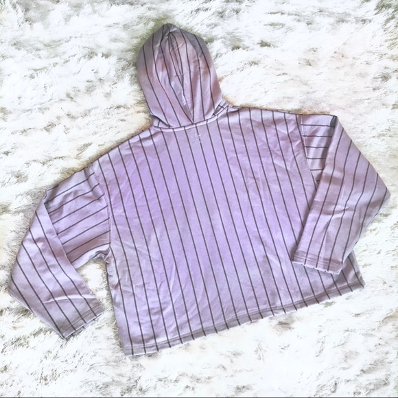 New Adidas Dusty Purple Striped Cropped Hoodie - Picture 2 of 4